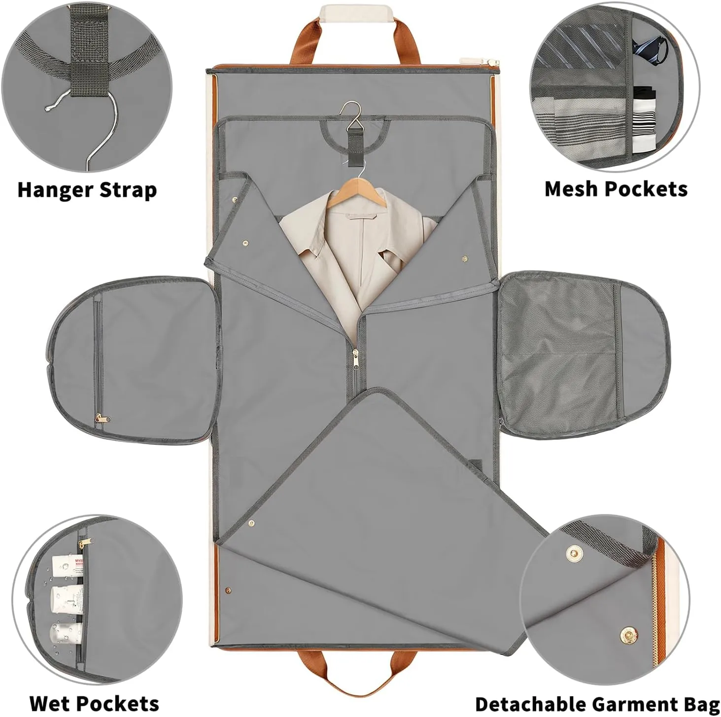 Garment Bags for Travel, Convertible Garment Bag with Detachable Hanging Suit Bag, Carry on Travel Duffel Bag with Shoulder and Backpack Straps, Luggage Dress Bag with 2 Shoes Cover, Women