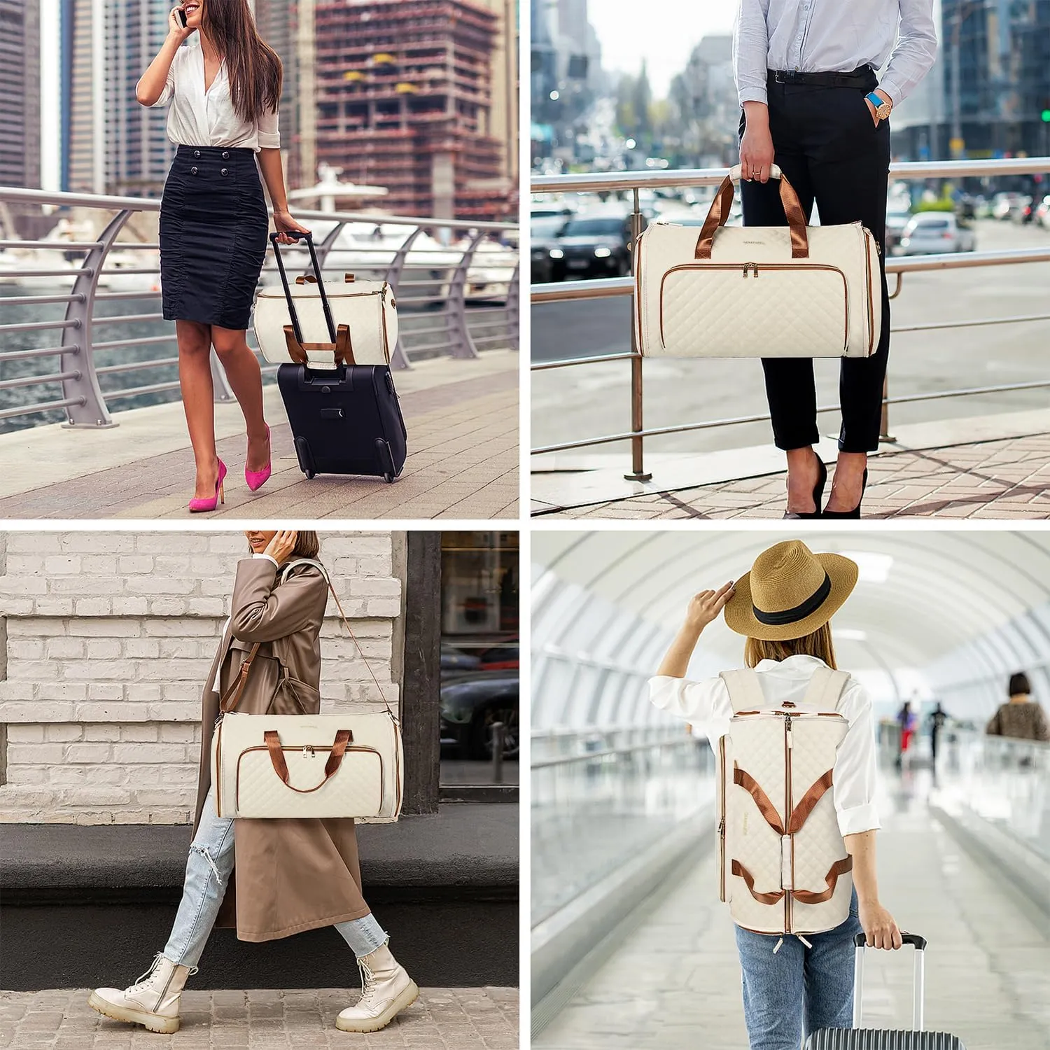 Garment Bags for Travel, Convertible Garment Bag with Detachable Hanging Suit Bag, Carry on Travel Duffel Bag with Shoulder and Backpack Straps, Luggage Dress Bag with 2 Shoes Cover, Women