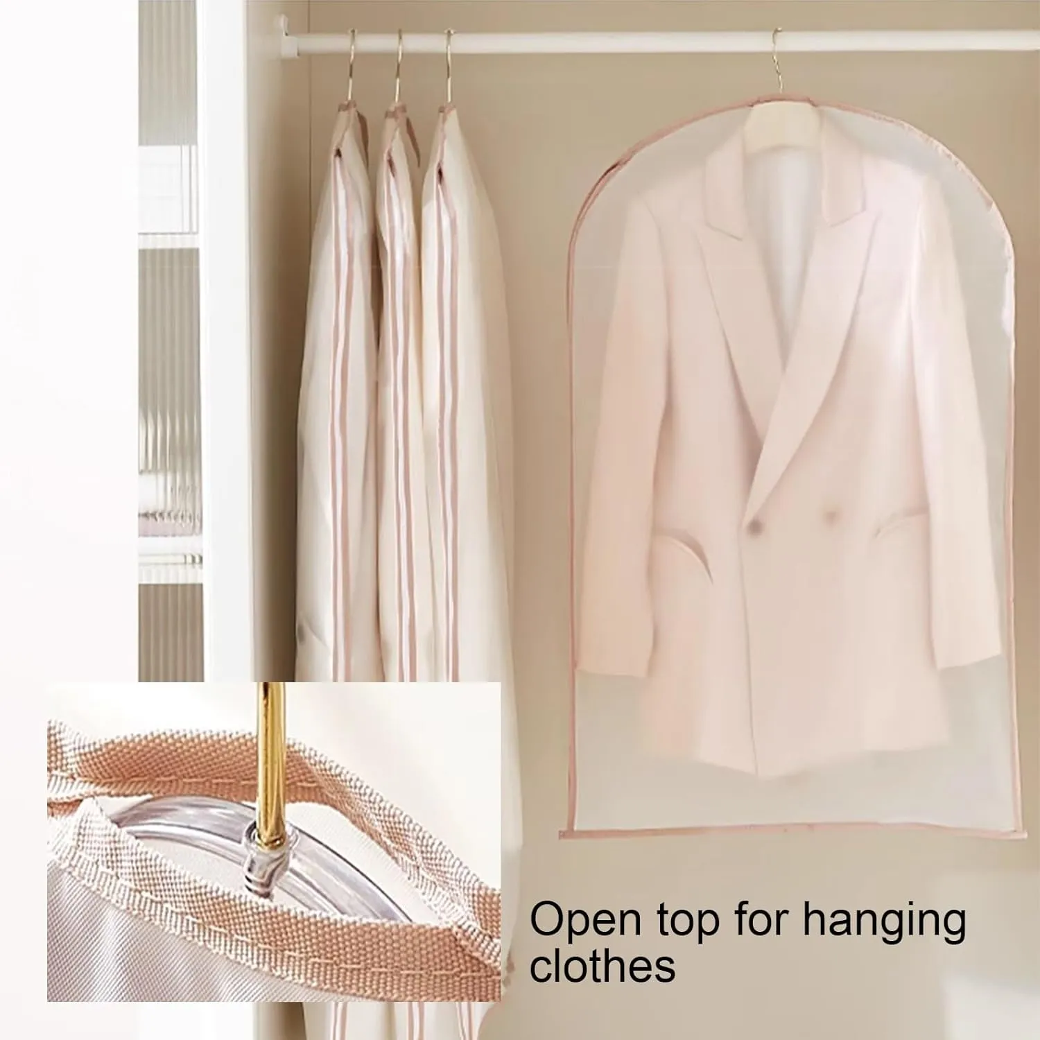 Garment Bags, Plastic Clothes Covers, Translucent Material for Hanging Clothes, Suitable for Jackets, Sweaters, Dresses(Pink,60x90cm x35in)