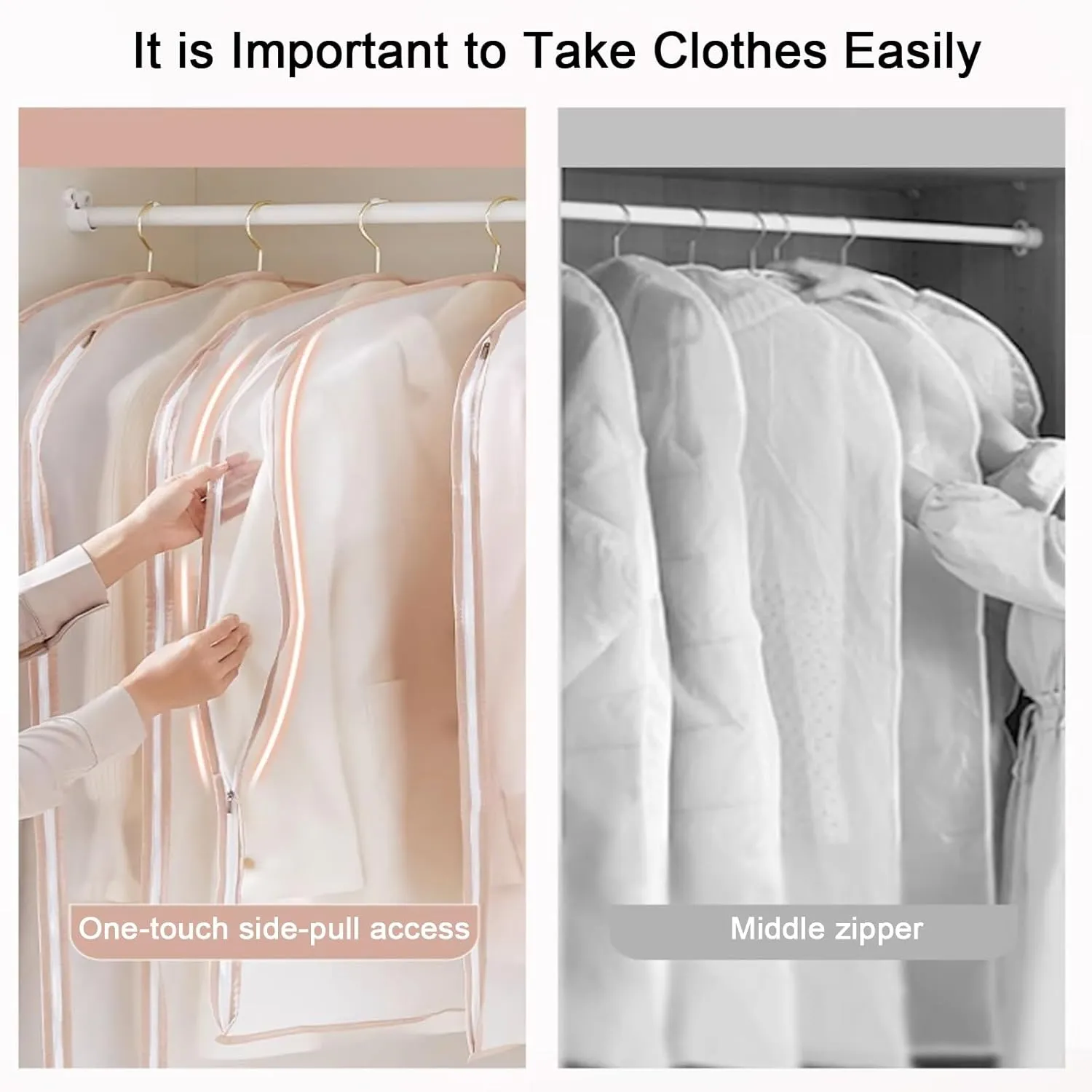 Garment Bags, Plastic Clothes Covers, Translucent Material for Hanging Clothes, Suitable for Jackets, Sweaters, Dresses(Pink,60x90cm x35in)