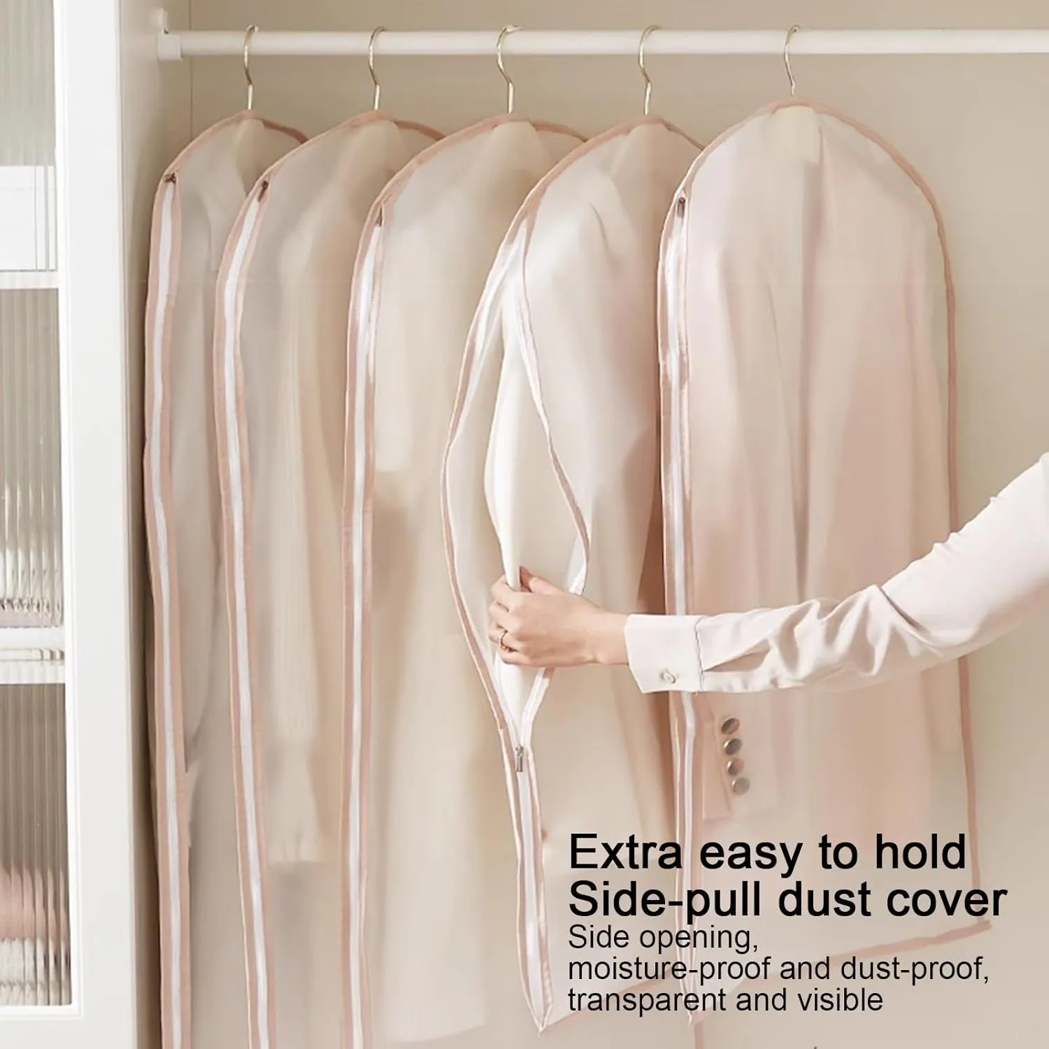 Garment Bags, Plastic Clothes Covers, Translucent Material for Hanging Clothes, Suitable for Jackets, Sweaters, Dresses(Pink,60x90cm x35in)