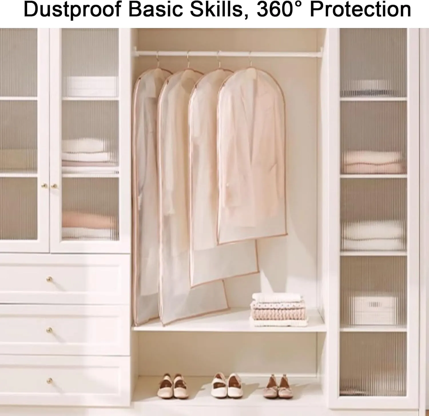 Garment Bags, Plastic Clothes Covers, Translucent Material for Hanging Clothes, Suitable for Jackets, Sweaters, Dresses(Pink,60x90cm x35in)