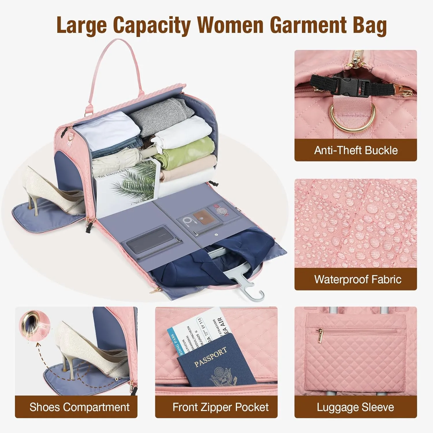 Garment Bags with 6 Set Packing Cubes, Garment Convertible Weekender Bag for Women, Large Carry On Garment Bags for Travel, Duffle Bag Garment Bag Gifts Black Color
