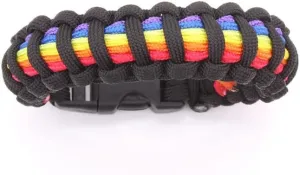 Gay and Lesbian Pride Rainbow Paracord Bracelet. (BLACK & Rainbow Flag) - LGBTQ Pride Jewelry Bracelet Wristband/Wristlet