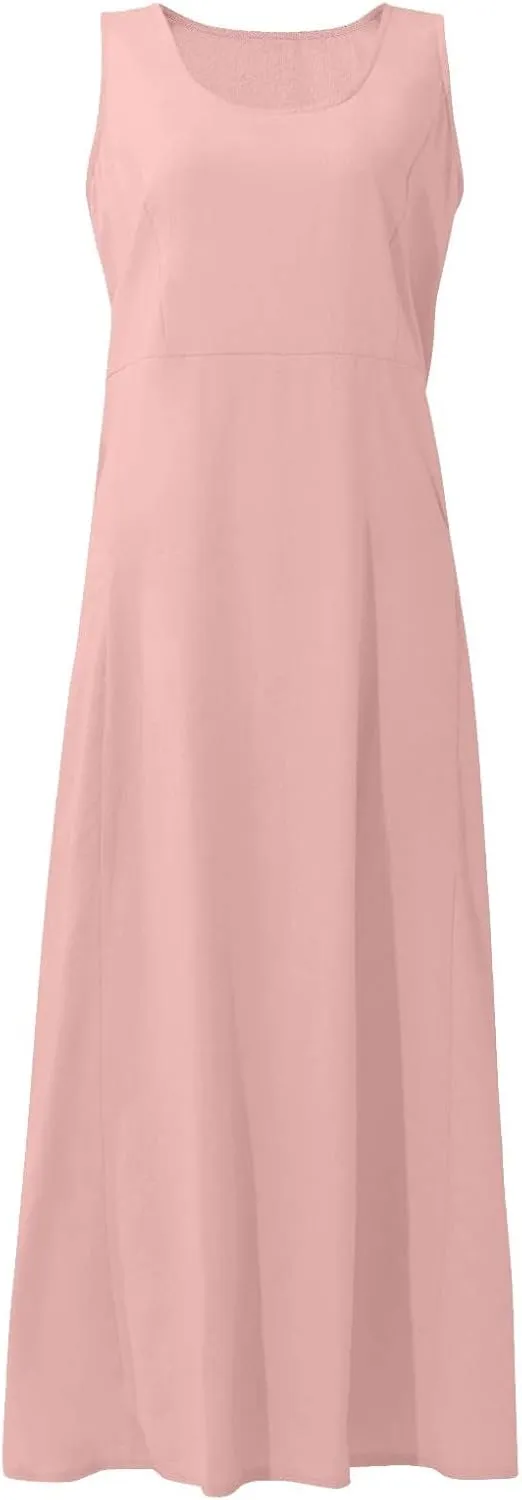 Geleglaer Linen Dresses for Womens Sleeveless Linen Dress Casual Cotton Tank Maxi Dress 2024 Summer Dress