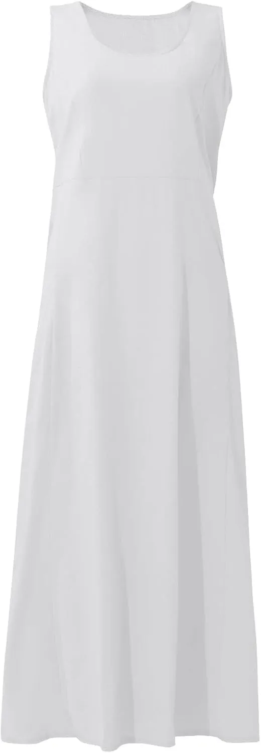Geleglaer Linen Dresses for Womens Sleeveless Linen Dress Casual Cotton Tank Maxi Dress 2024 Summer Dress