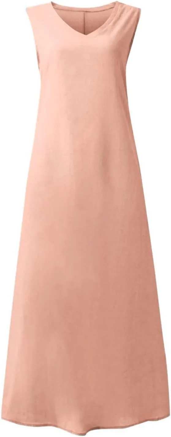 Geleglaer Linen Dresses for Womens Sleeveless Linen Dress Casual Cotton Tank Maxi Dress 2024 Summer Dress