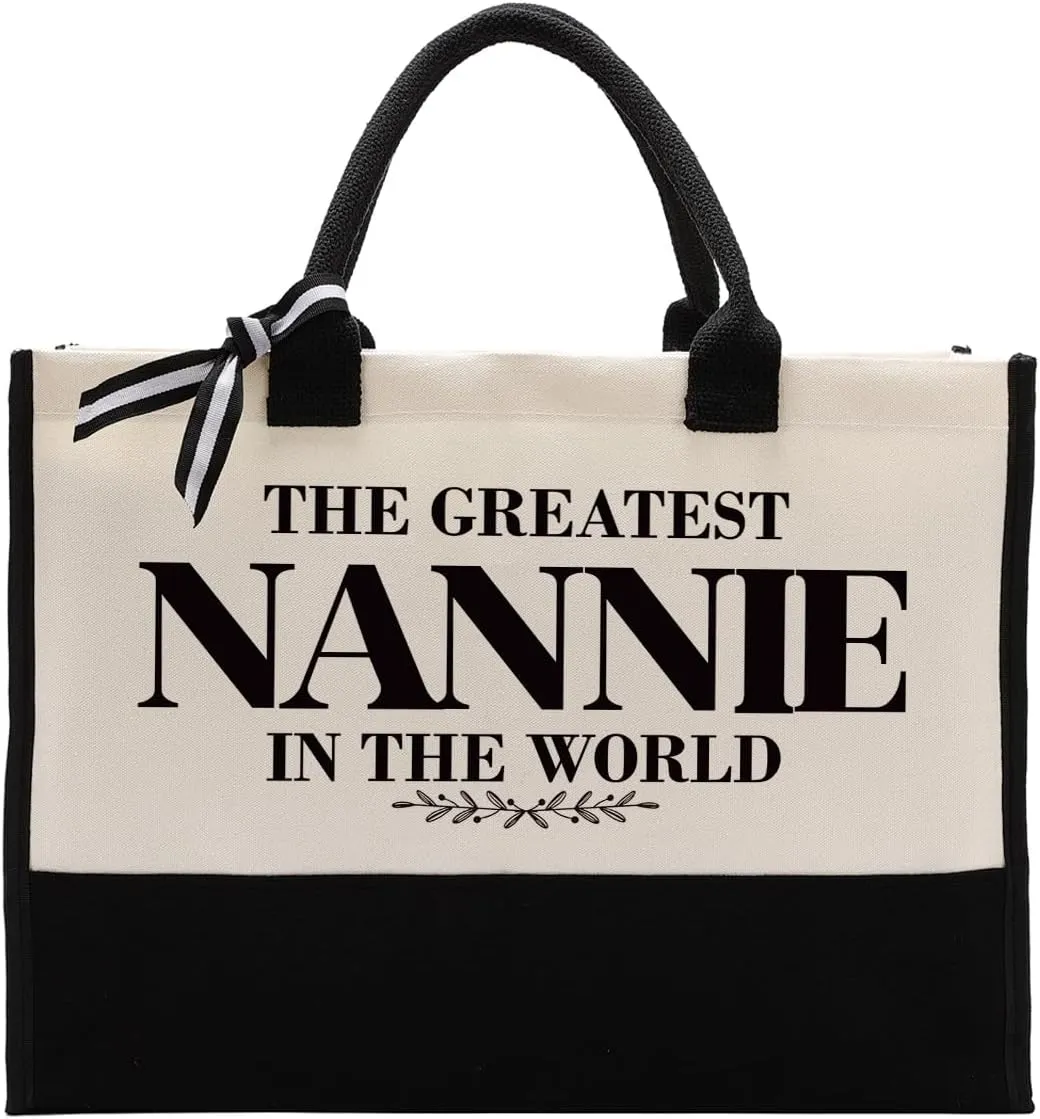 Gift for Grandma Mom, The Greatest Nannie Bag, Canvas Bag Totes for Women Family Members, Mother's Day Gift, Nannie Birthday Gift Idea, Reusable Grocery Bags Shopping Bags Camping Bags, Shoulder Bag