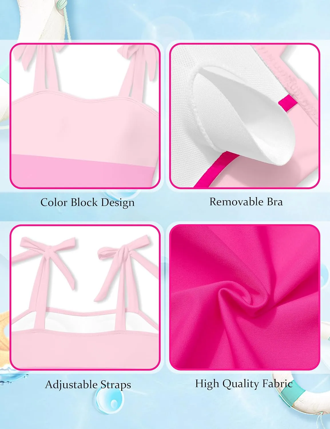 Girls Swimsuit One Piece Casual Color-Block Adjustable Straps Girls Bathing Suit Swimwear 9-16T