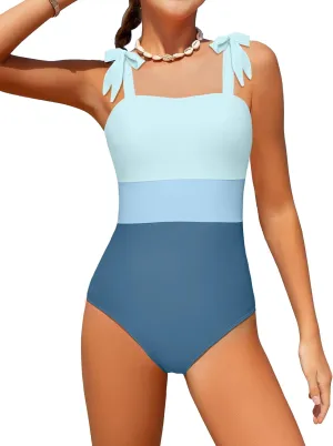 Girls Swimsuit One Piece Casual Color-Block Adjustable Straps Girls Bathing Suit Swimwear 9-16T