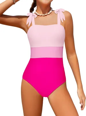 Girls Swimsuit One Piece Casual Color-Block Adjustable Straps Girls Bathing Suit Swimwear 9-16T
