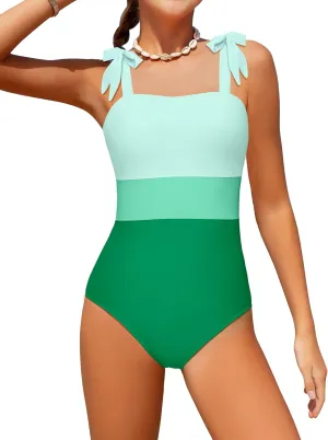Girls Swimsuit One Piece Casual Color-Block Adjustable Straps Girls Bathing Suit Swimwear 9-16T