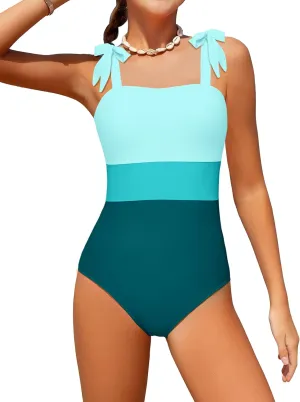 Girls Swimsuit One Piece Casual Color-Block Adjustable Straps Girls Bathing Suit Swimwear 9-16T