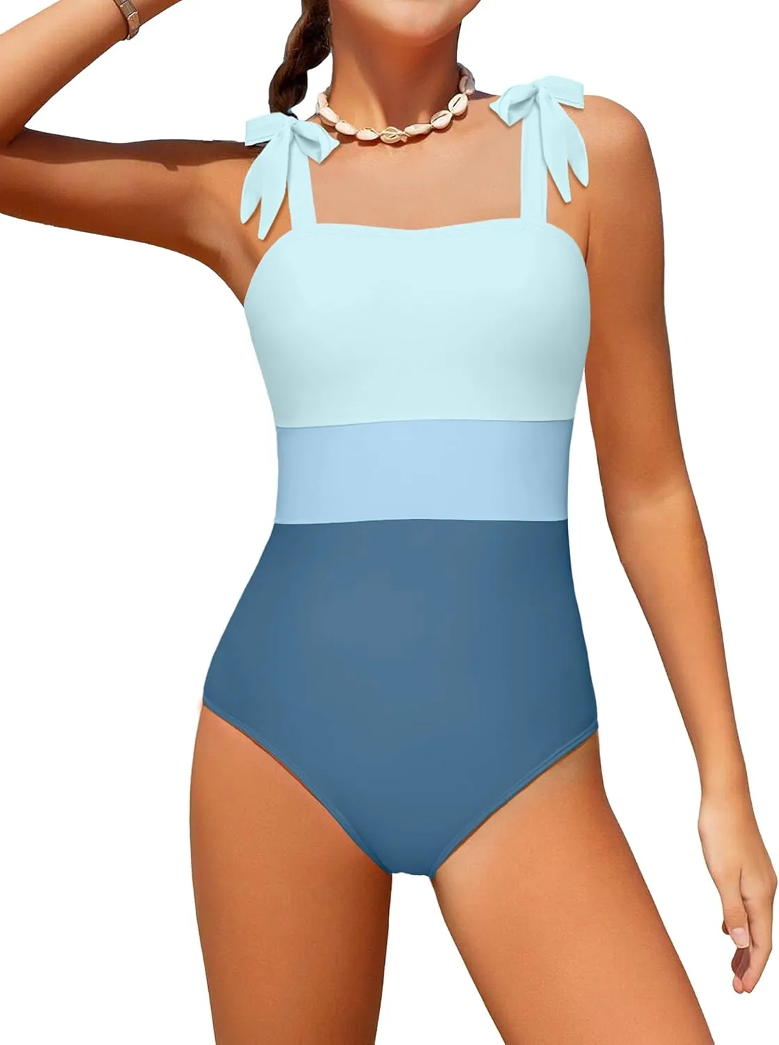 Girls Swimsuit One Piece Casual Color-Block Adjustable Straps Girls Bathing Suit Swimwear 9-16T
