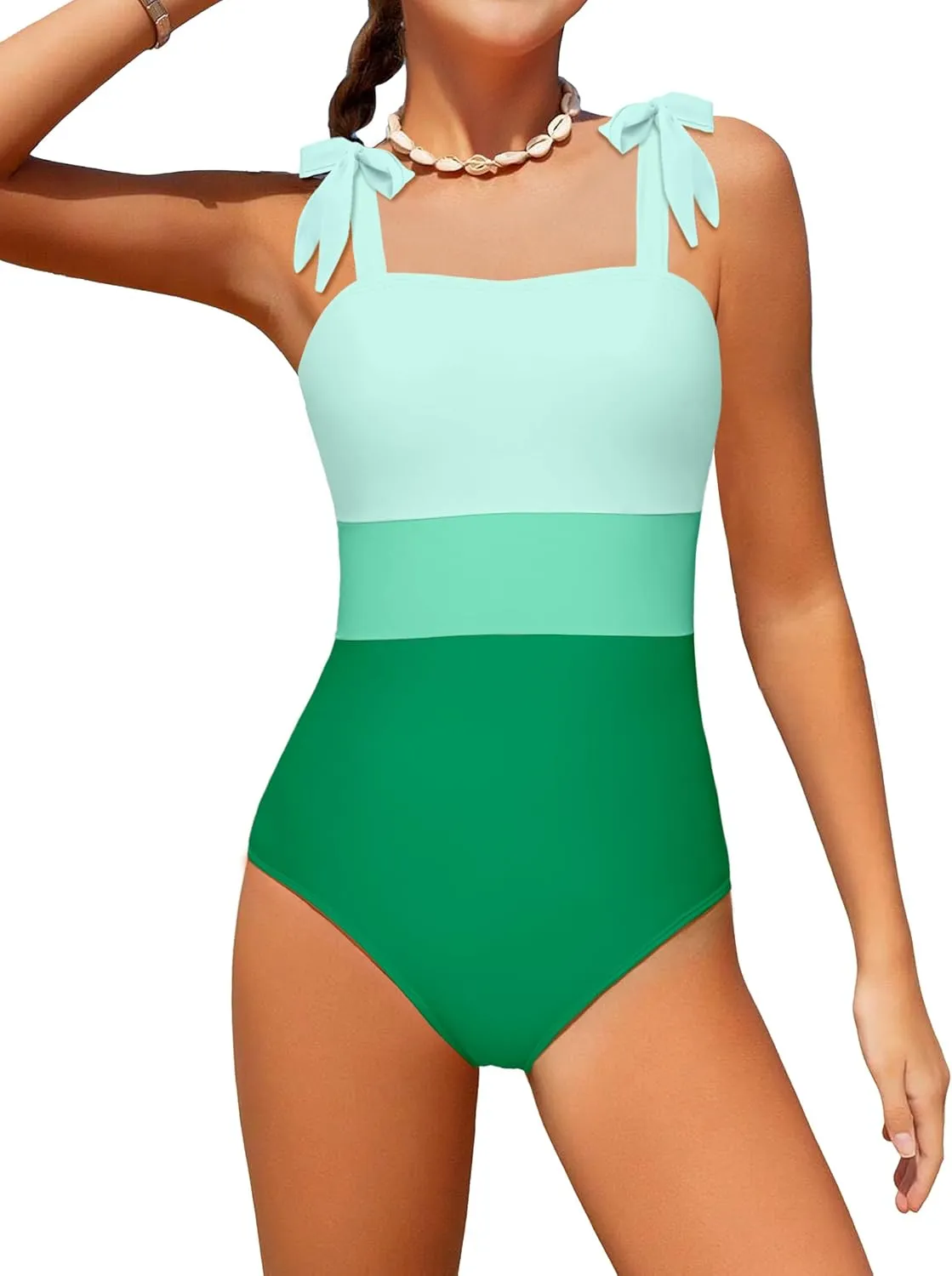 Girls Swimsuit One Piece Casual Color-Block Adjustable Straps Girls Bathing Suit Swimwear 9-16T