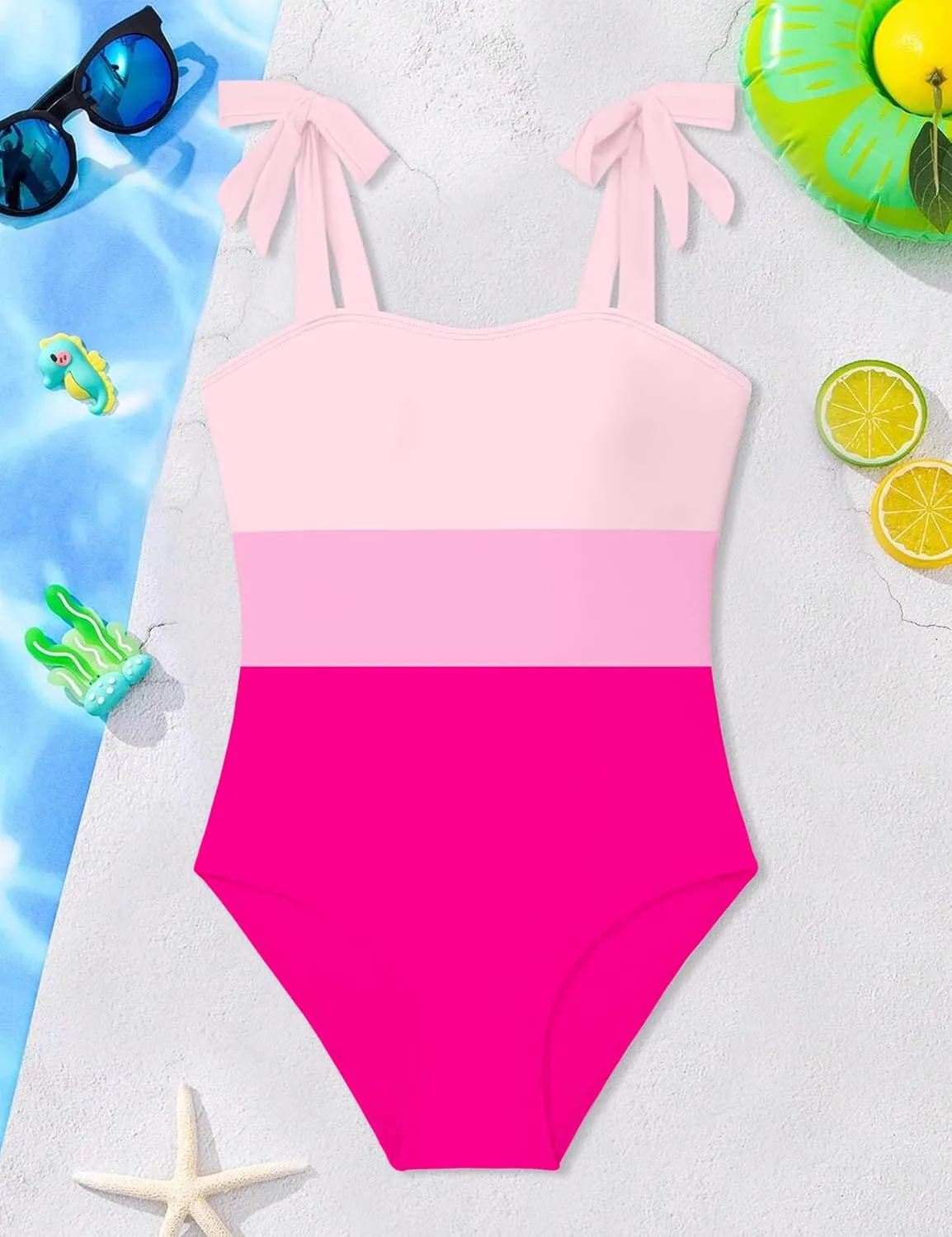 Girls Swimsuit One Piece Casual Color-Block Adjustable Straps Girls Bathing Suit Swimwear 9-16T