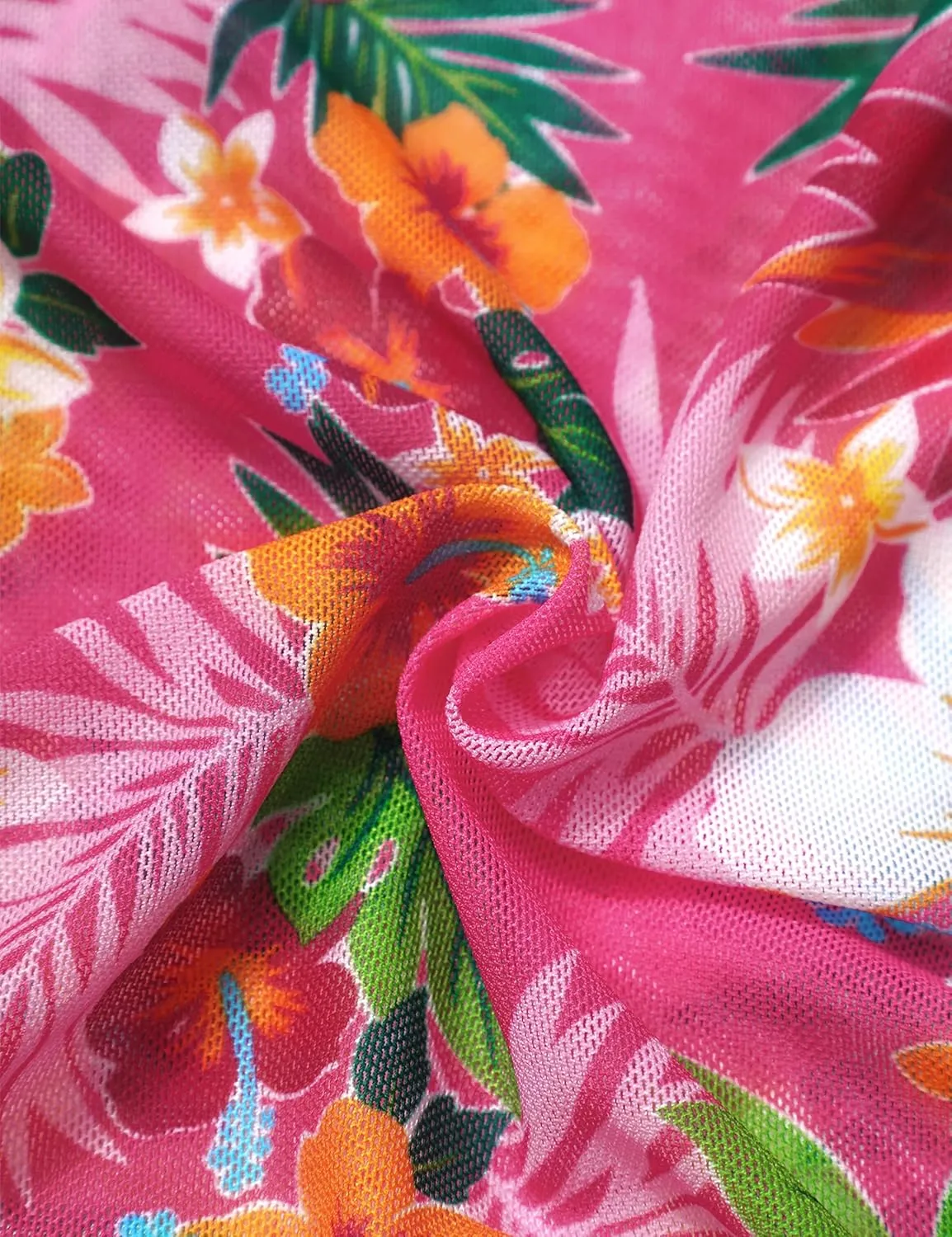 Girls Swimsuits Criss Cross Tropical Print Mesh Dress Bathing Suits with Shorts 2 Piece Tankini for Teens