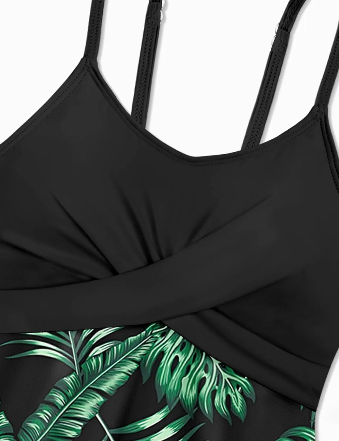 Girls Swimsuits Criss Cross Tropical Print Mesh Dress Bathing Suits with Shorts 2 Piece Tankini for Teens