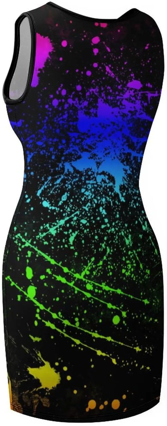 Glow in Dark Splatter Neon (8) Summer Dresses for Women 2024 Beach Sundress Women's Sleeveless Dress