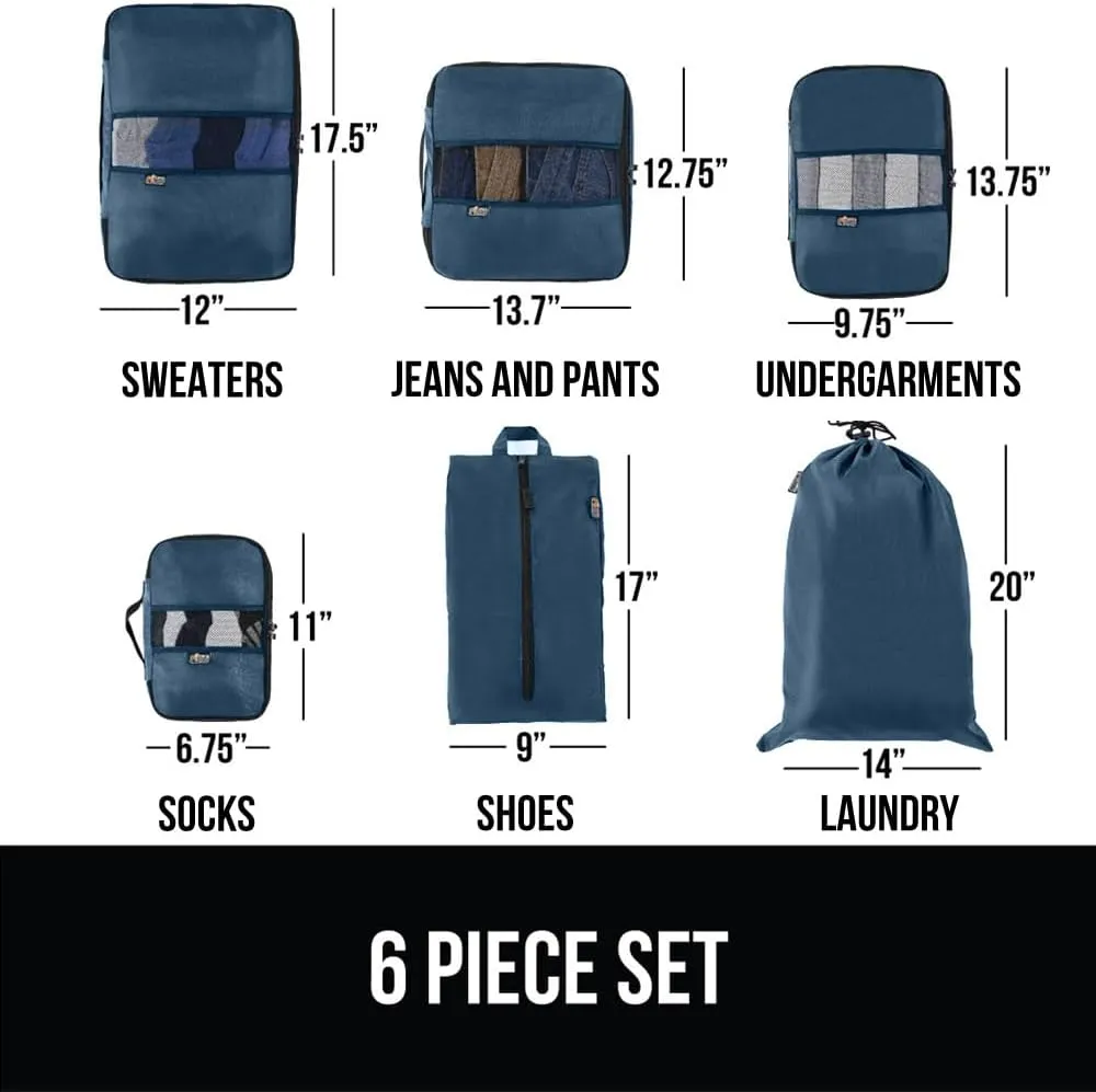 GORILLA GRIP 6 Set Packing Cubes, Travel Essentials for Suitcase, Mesh Organizer Bags for Clothes Toiletries Shoes and Laundry, Luggage and Carry On Airplane Accessories, Traveling Must Haves Navy