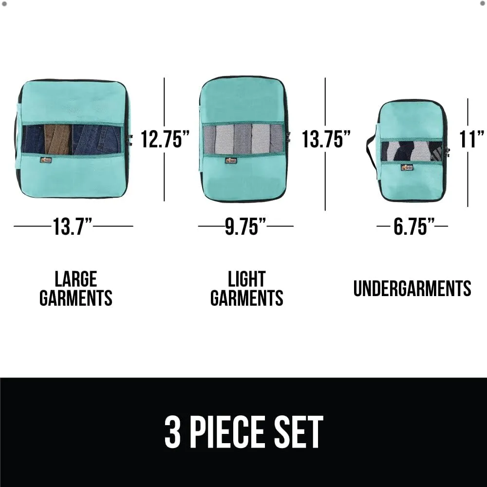 GORILLA GRIP Packing Cubes, Travel Essentials for Suitcase, Mesh Organizer Bags for Clothes Toiletries Shoes and Laundry, Luggage and Carry On Airplane Accessories, Traveling Must Have 3 Set Turquoise