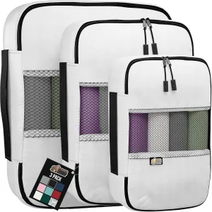 GORILLA GRIP Packing Cubes, Travel Essentials for Suitcase, Mesh Organizer Bags for Clothes Toiletries Shoes and Laundry, Luggage and Carry On Airplane Accessories, Traveling Must Haves, 3 Set White
