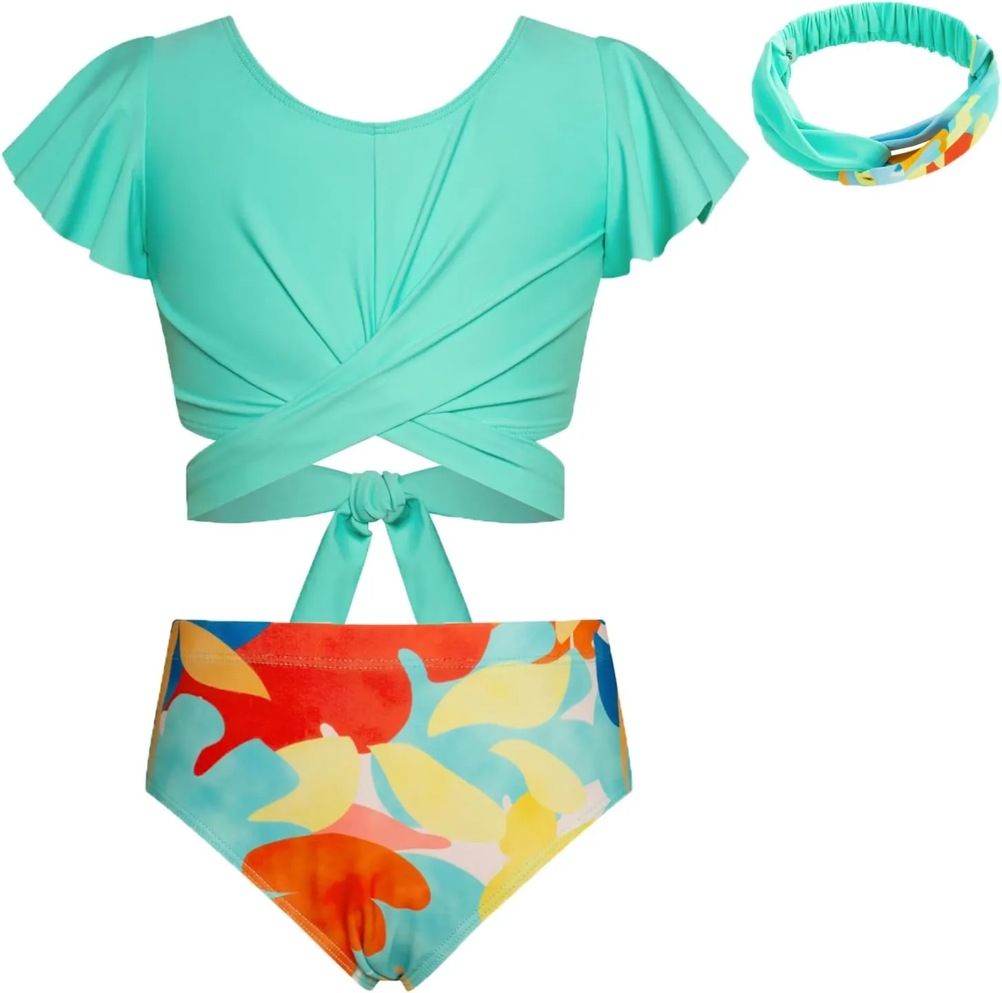 GRACE KARIN Girls Swimsuit 3 Piece Bathing Suit Tween Girls Criss Corss Tankini Bikini Floral Beach Swimwear Size 6-14Y