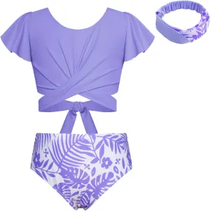 GRACE KARIN Girls Swimsuit 3 Piece Bathing Suit Tween Girls Criss Corss Tankini Bikini Floral Beach Swimwear Size 6-14Y