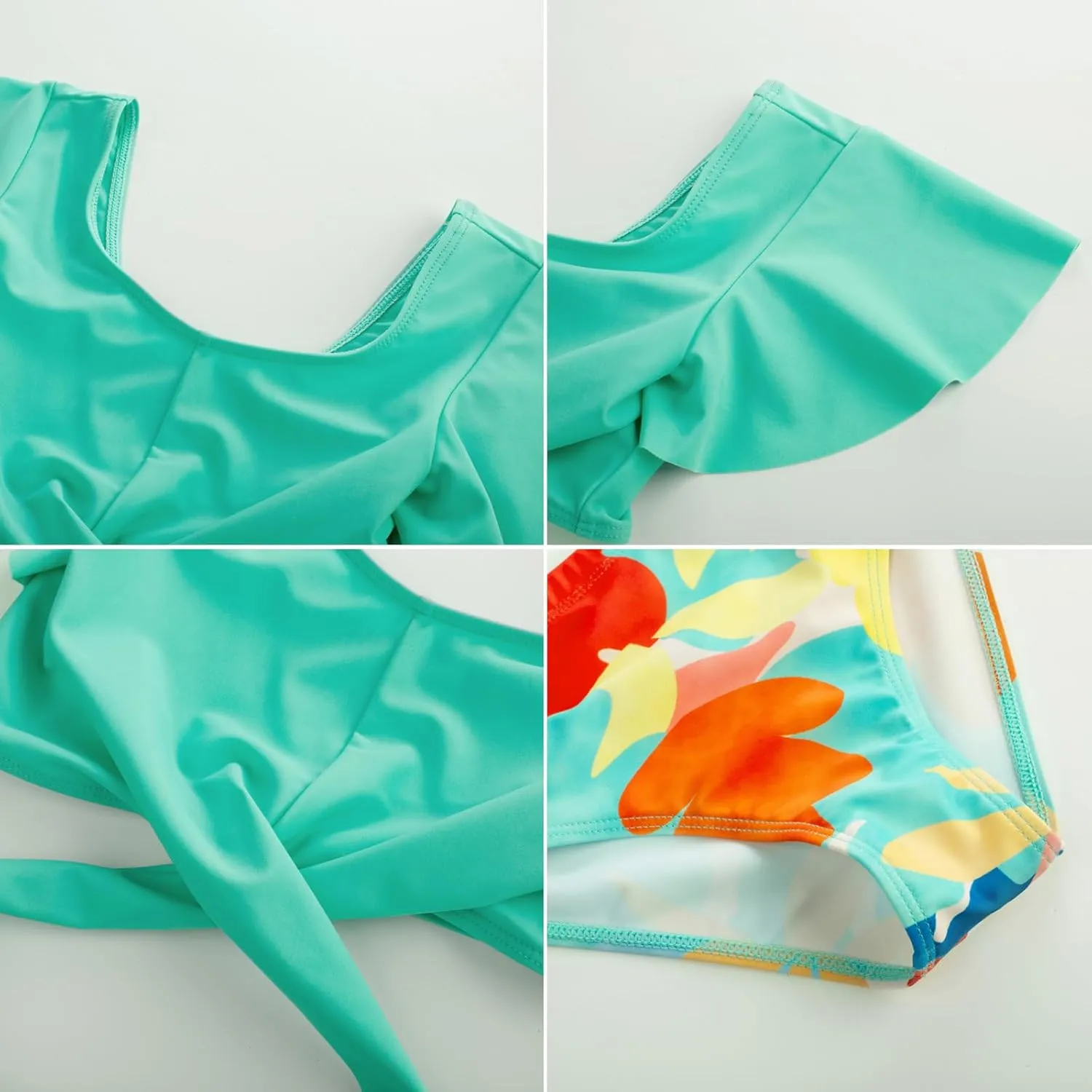 GRACE KARIN Girls Swimsuit 3 Piece Bathing Suit Tween Girls Criss Corss Tankini Bikini Floral Beach Swimwear Size 6-14Y