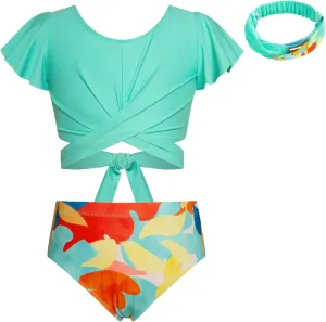 GRACE KARIN Girls Swimsuit 3 Piece Bathing Suit Tween Girls Criss Corss Tankini Bikini Floral Beach Swimwear Size 6-14Y