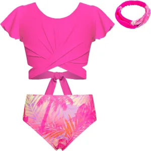 GRACE KARIN Girls Swimsuit 3 Piece Bathing Suit Tween Girls Criss Corss Tankini Bikini Floral Beach Swimwear Size 6-14Y
