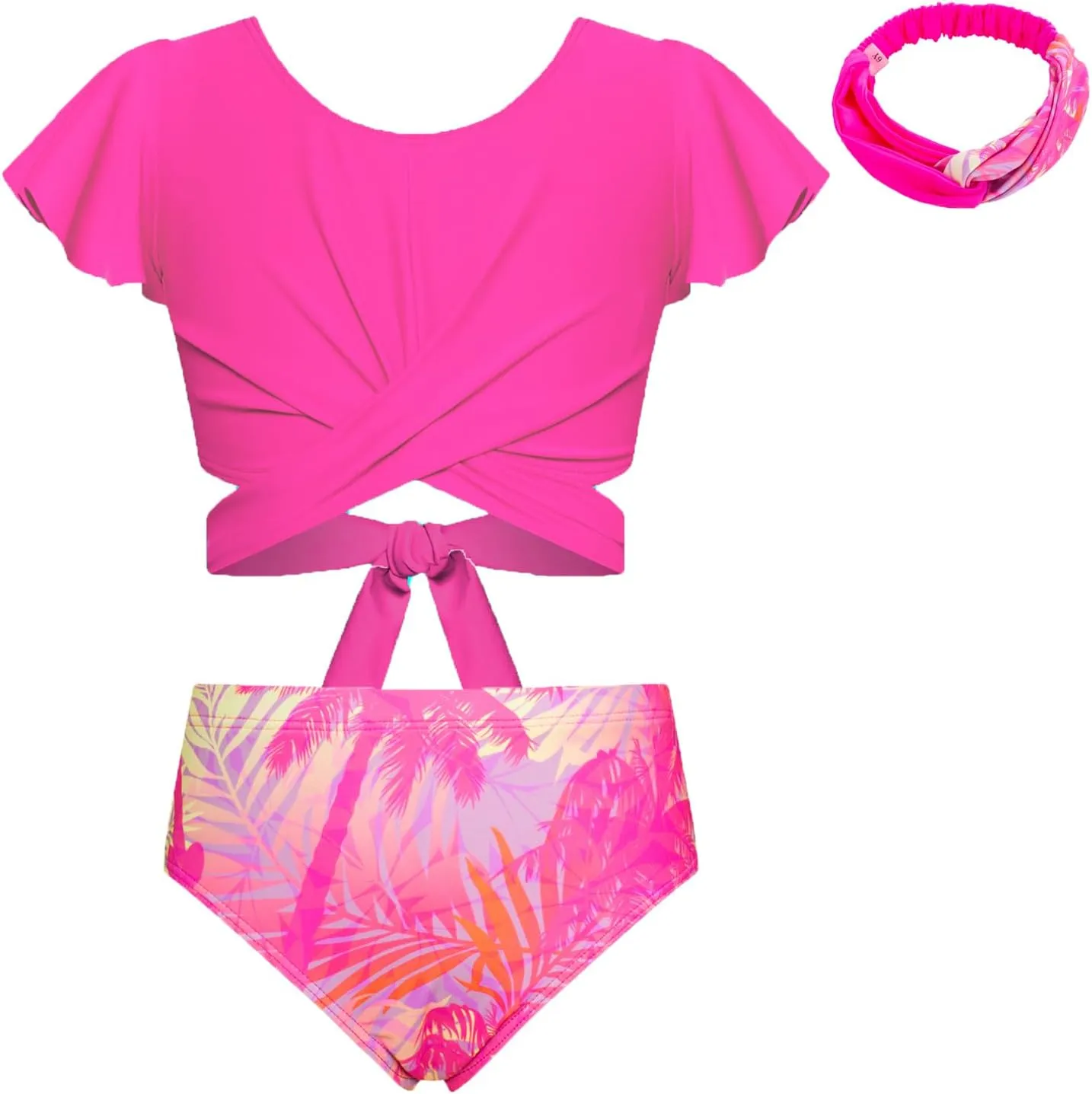 GRACE KARIN Girls Swimsuit 3 Piece Bathing Suit Tween Girls Criss Corss Tankini Bikini Floral Beach Swimwear Size 6-14Y