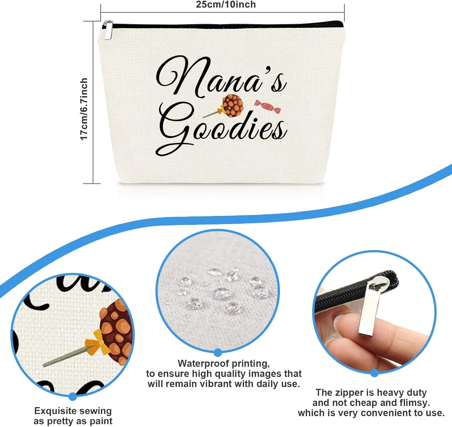 Grandma Gift Nana's Goodies Makeup Bag Mothers Day Gift Grandma Birthday Gifts Cosmetic Bag Halloween Christmas Gift for Grandma Grandmother Nana Thanksgiving Day Retirement Gift Travel Toiletry Bag
