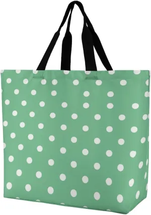 Green Polka Dots Tote Bag for Women Reusable Eco-friendly Shopping Bags Large Capacity Shoulder Bag