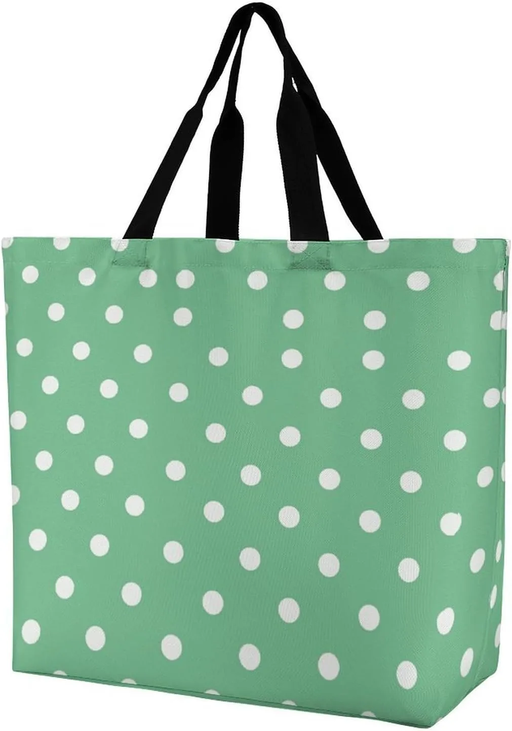 Green Polka Dots Tote Bag for Women Reusable Eco-friendly Shopping Bags Large Capacity Shoulder Bag