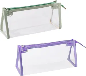 GSHLLO 2 Pcs Clear Toiletry Bags Transparent Makeup Pouches Plastic Cosmetic Bags Shampoo Lotion Storage Bags Make Up Travel Zipper Bags Waterproof Bathroom Pouch Green Purple