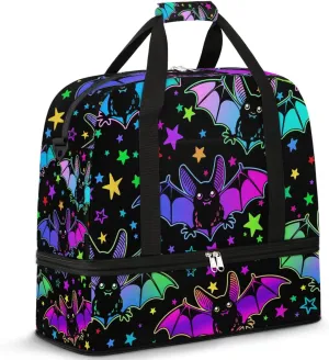 Gym Bag for Men Women, Bat Star Carry on Travel Duffel Bag with Trolley Sleeve, Waterproof Weekender Overnight Bags with Shoes and Wet Clothes Compartment for Sleepover Workout Sports