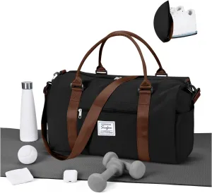 Gym Bag for Women Men with Shoes Compartment,Sports Duffle Bag Personal item travel Duffel Bags Tote Bag Small Carry on Weekender Overnight Bag Workout Dance Bag Hospital Holdalls Black Brown