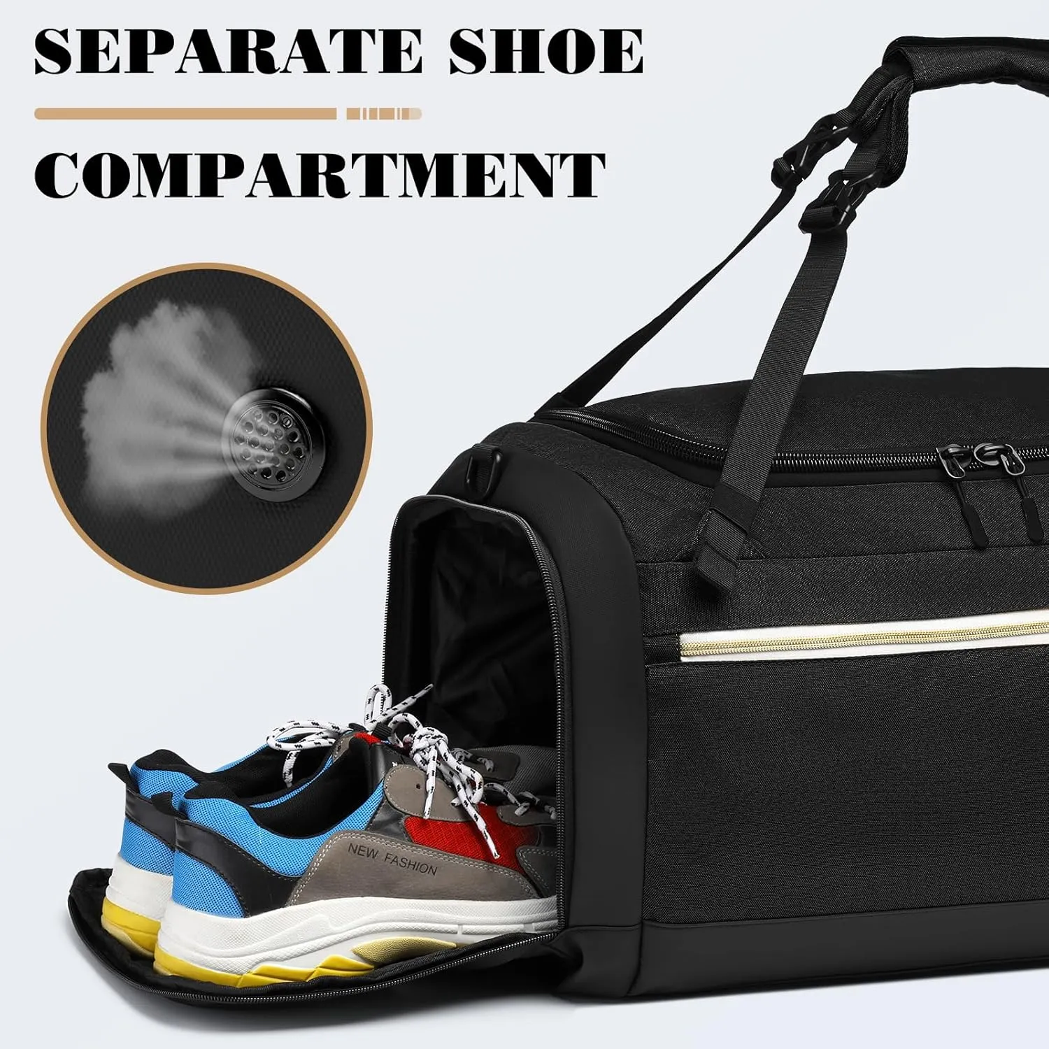 Gym Bags for Men with Shoes Compartment & Wet Pocket 4 Way Large Sports Duffle Bag Backpack Weekender Overnight Bag for Travel, Fitness, Workout, Birthday Gift for Men, Black