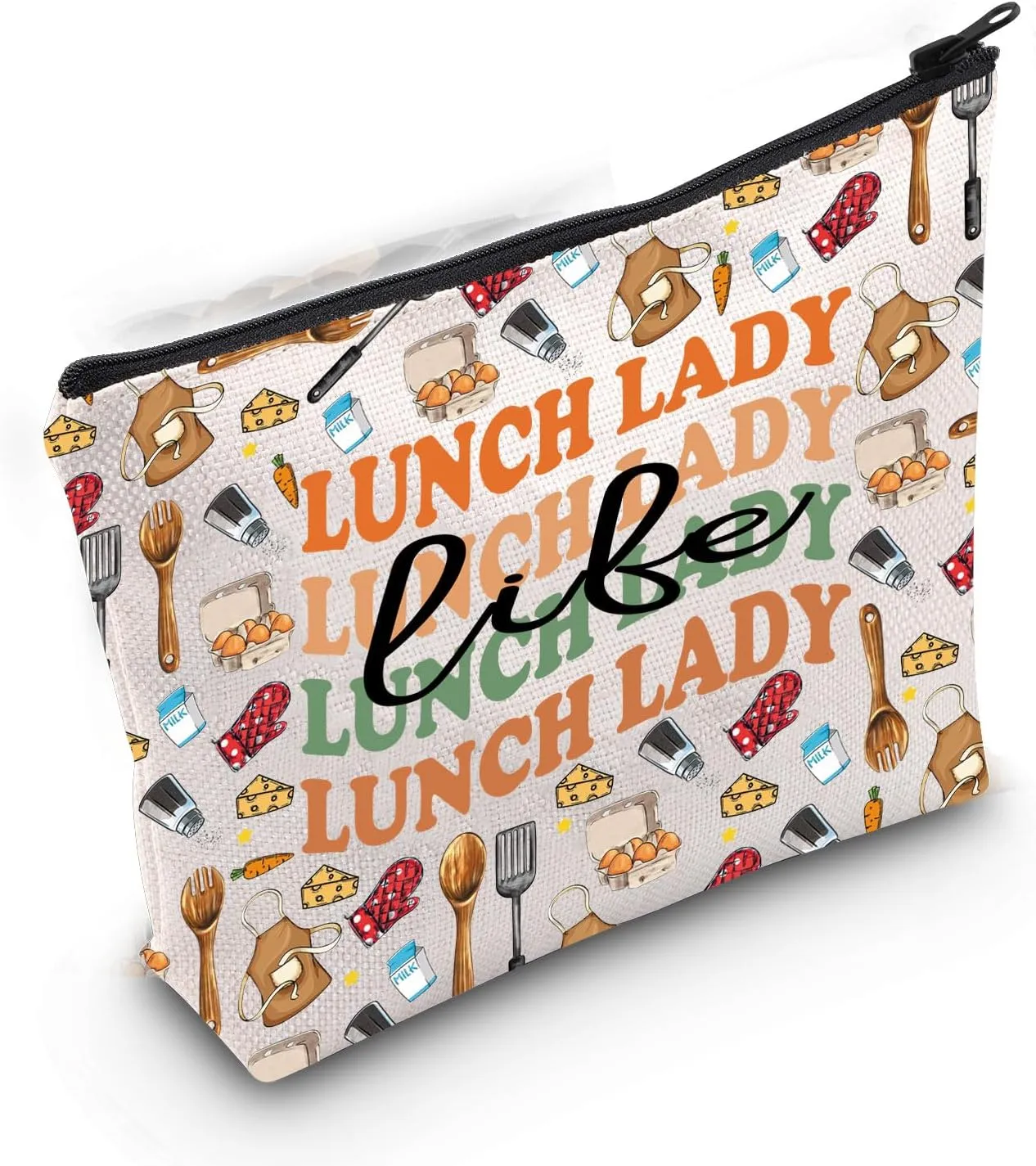 Gzrlyf Retired Lunch Lady Gift Lunch Lady Makeup Bag Cafeteria Worker Thank You Gift Lunch Lady Cosmetic Bag (LUNCH LADY life)