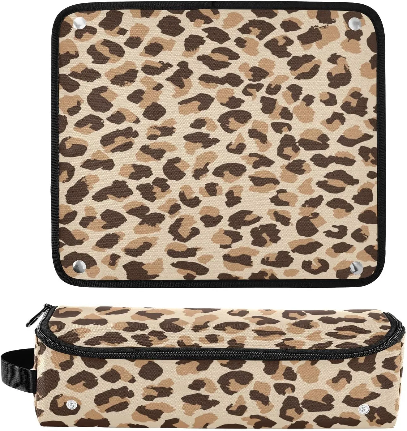 Hair Tools Travel Bag with Heat Resistant Mat 2-in-1 Hot Tools Travel Bag Organizer Flat Curling Iron Travel Case for Straightener Leopard Print Brown
