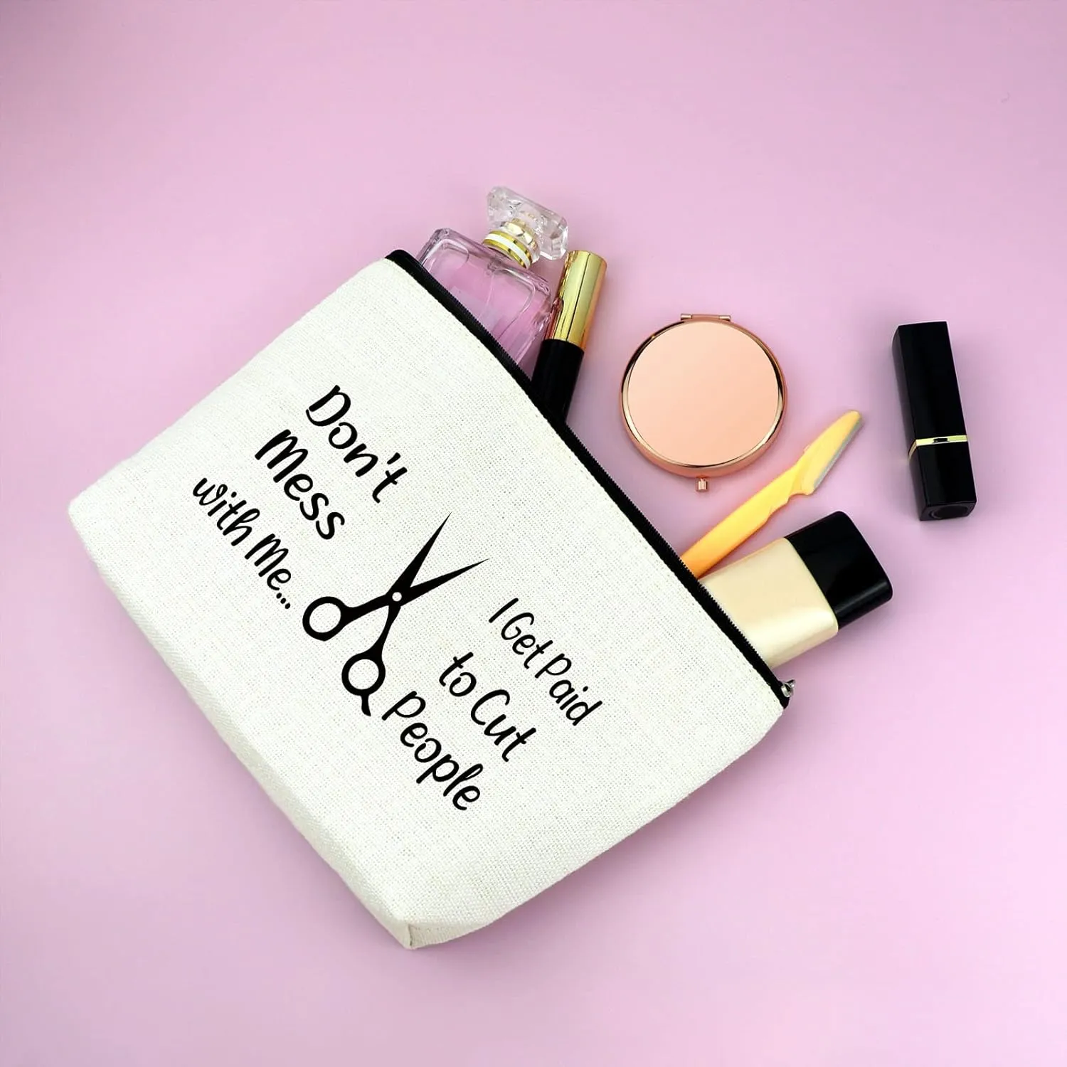 Hairdresser Gifts Hair Stylist Makeup Bags Funny Gift for Hairstylist Coworker Salon Owner Esthetician Cosmetic Bag Cosmetology Graduation Birthday Gifts for Girls Women Friends Travel Makeup Pouch