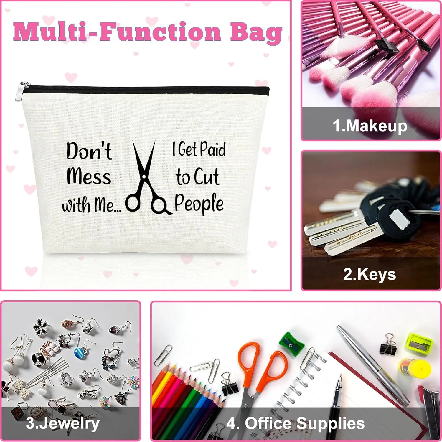 Hairdresser Gifts Hair Stylist Makeup Bags Funny Gift for Hairstylist Coworker Salon Owner Esthetician Cosmetic Bag Cosmetology Graduation Birthday Gifts for Girls Women Friends Travel Makeup Pouch