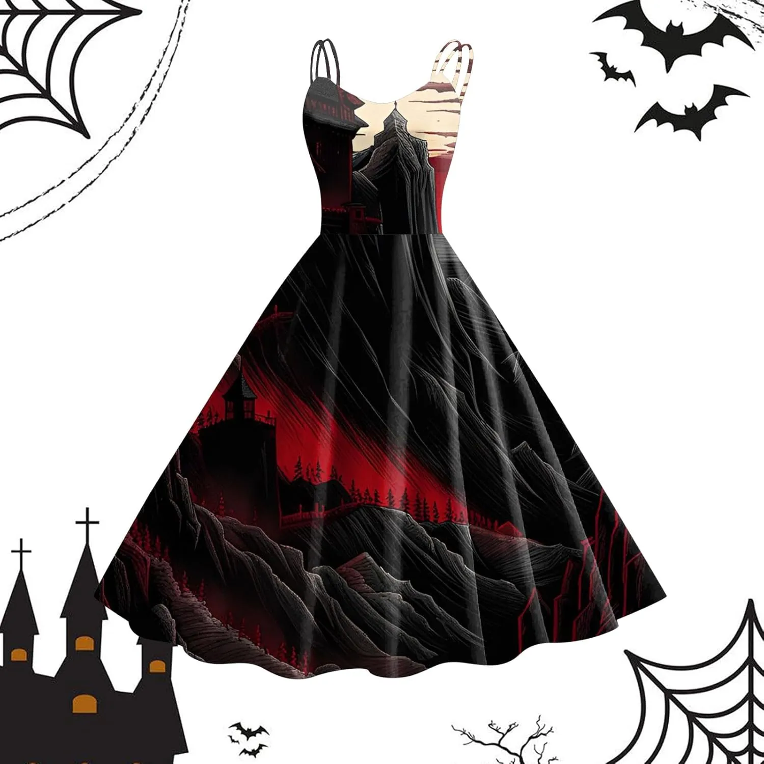 Halloween Costumes for Women Funny Ghost Print Flared Dress Sleeveless Tunic Cocktail Wedding Guest Tank Midi Dresses