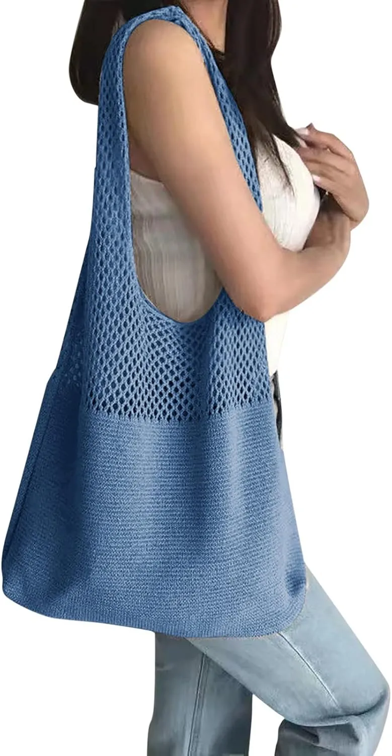 Handbag Under the Arm Purses Women's Spring/Summer Portable Retro Hollow Knitted Handheld One Shoulder Vest Bag