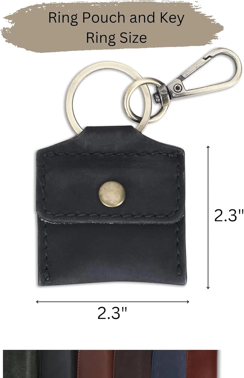 Handmade Full Grain Leather Wedding Ring Pouch Keychain Engagement Ring Case & Key Ring Holder Jewelry Organizer