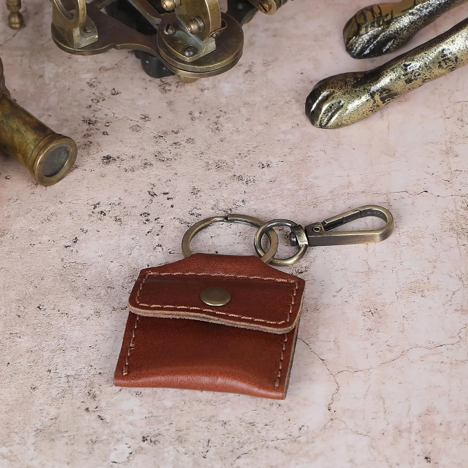 Handmade Full Grain Leather Wedding Ring Pouch Keychain Engagement Ring Case & Key Ring Holder Jewelry Organizer