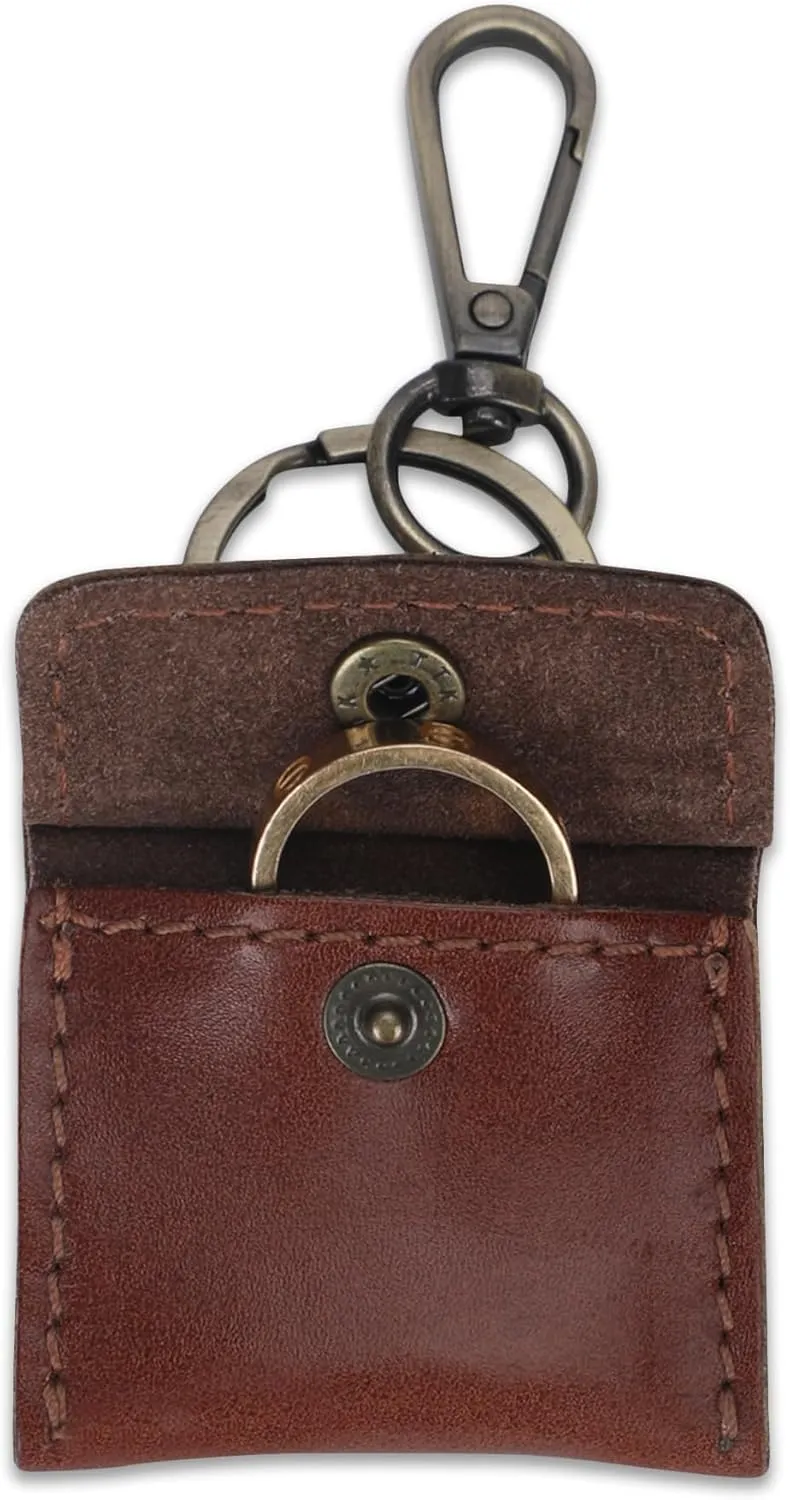 Handmade Full Grain Leather Wedding Ring Pouch Keychain Engagement Ring Case & Key Ring Holder Jewelry Organizer