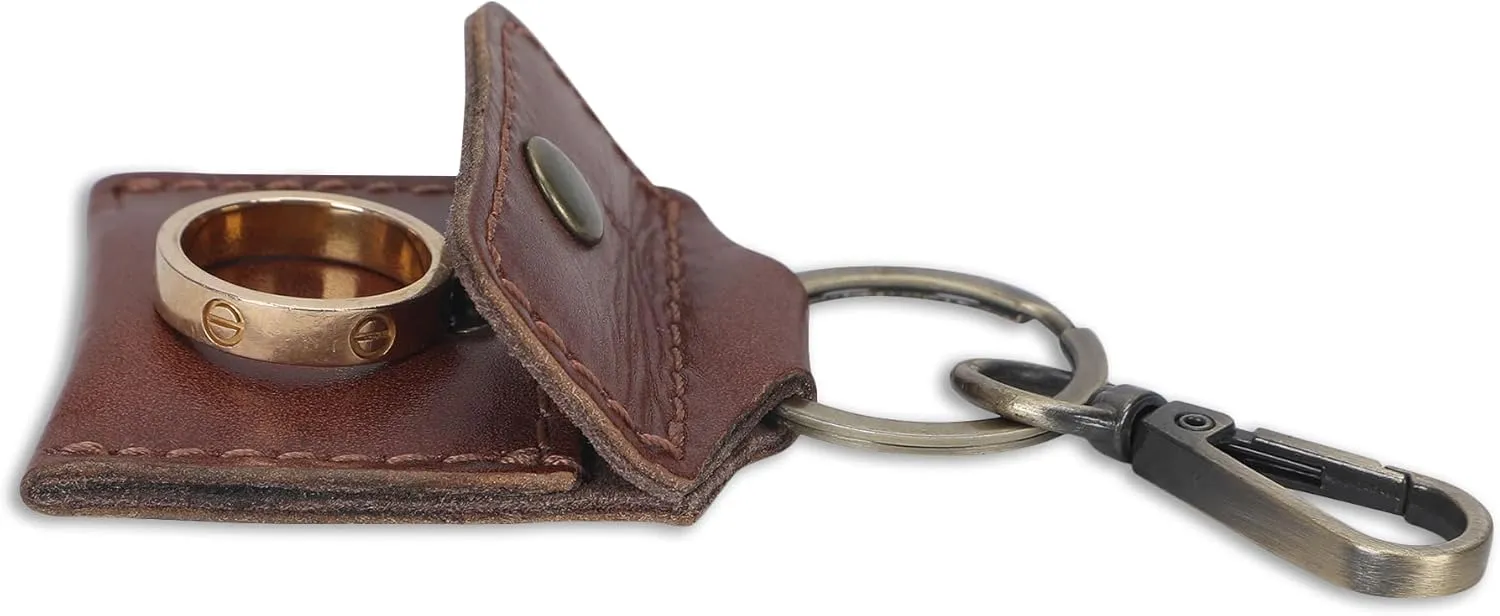 Handmade Full Grain Leather Wedding Ring Pouch Keychain Engagement Ring Case & Key Ring Holder Jewelry Organizer
