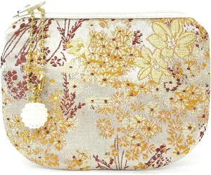 Handmade Jewelry Pouch Women Coin Purse Brocade Zipper Wallet Silk Makeup Bag - BEIGE